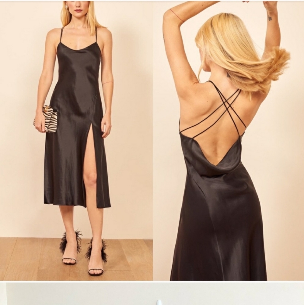 NEW Reformation 100% Silk Black Midi Slip Dress M
